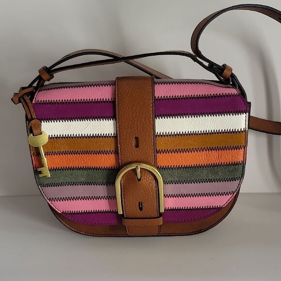 Fosil Rare Multicolor Patchwork Wiley Saddle Bag - Picture 2 of 16